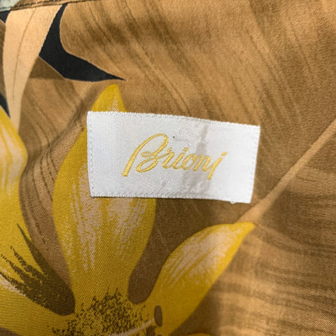 BRIONI Size M Brown Black Tropic Floral Print Rayon Button Up Short Sleeve Shirt