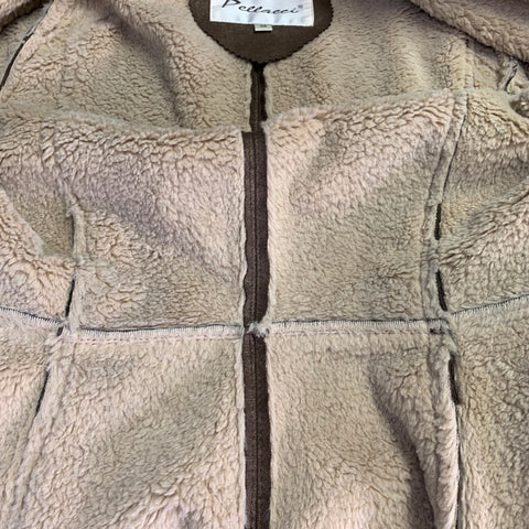 PELLACCI Size XS Brown Cream Leather Fur Trim Snaps Coat
