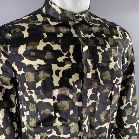 DSQUARED2 Size XS Black Green Camo Silk Long Sleeve Shirt