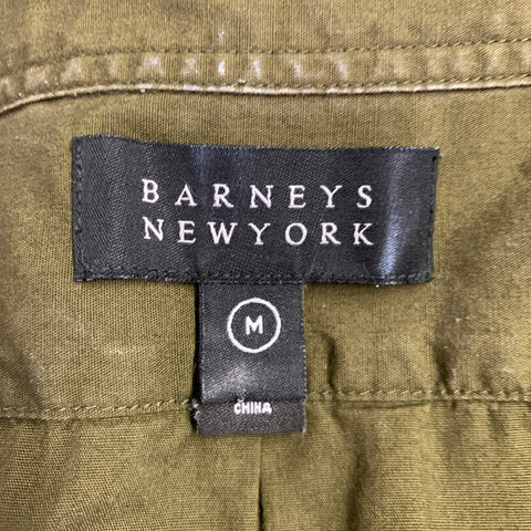 BARNEY'S NEW YORK Size M Green Cotton One Pocket Short Sleeve Shirt