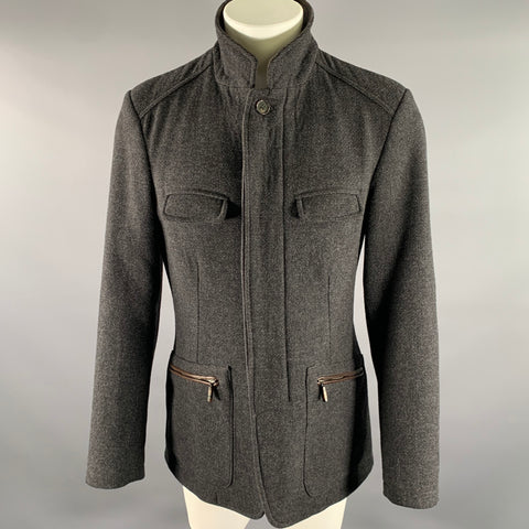 ETRO Size M Grey Brown Heather Wool Notch CollarJacket