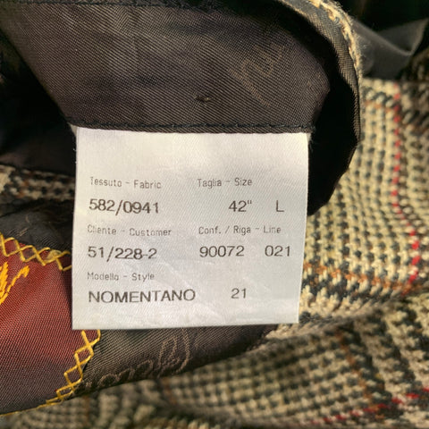 BRIONI Size 42 Long Taupe Black Red Glenplaid Cashmere Sport Coat