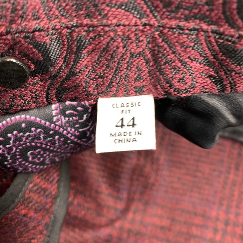ROBERT GRAHAM Size 44 Burgundy Black Plaid Wool Notch Lapel Sport Coat