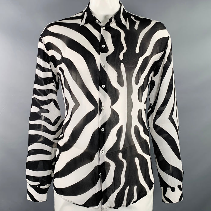 DSQUARED2 Size L Black White Zebra Viscose Button Up Long Sleeve Shirt