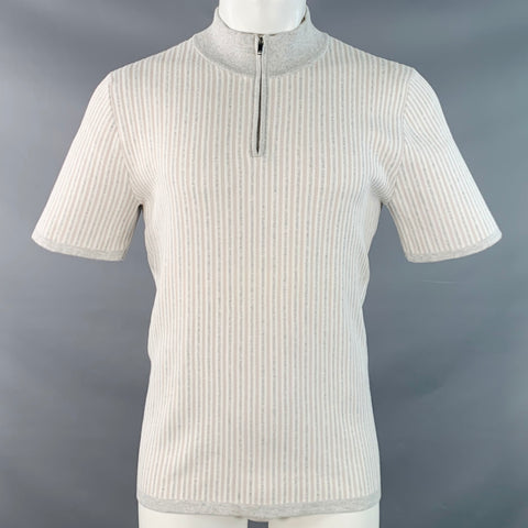 REISS Size M Waver Grey Cream Beige Stripe Cotton Blend 1/4 Zip Pullover