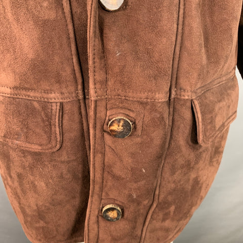 ORVIS Size L Brown Suede Shearling Lined Zip Buttons Coat