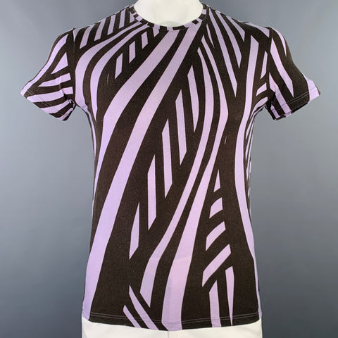 ARMAND BASI Size L Brown Purple Stripe Tencel Blend Short Sleeve T-shirt