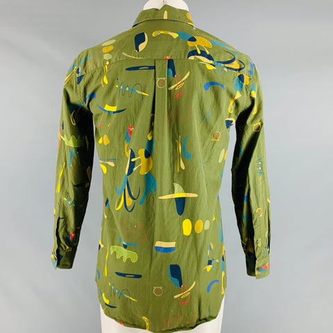 SALVATORE FERRAGAMO Size S Green Multicolour Abstract Long Sleeve Shirt