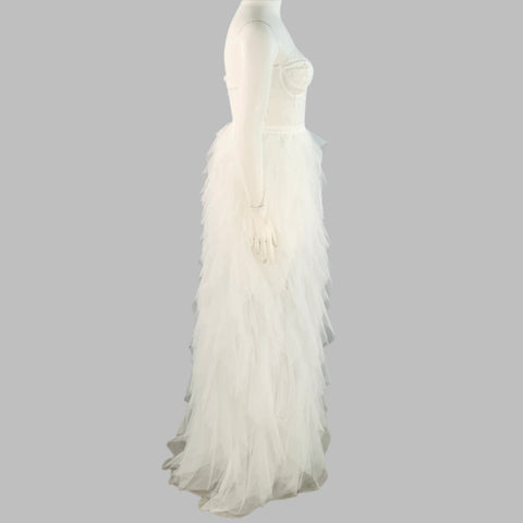 FOR LOVE & LEMONS Size L White Nylon Ruffled Lace Strapless Corset Dress