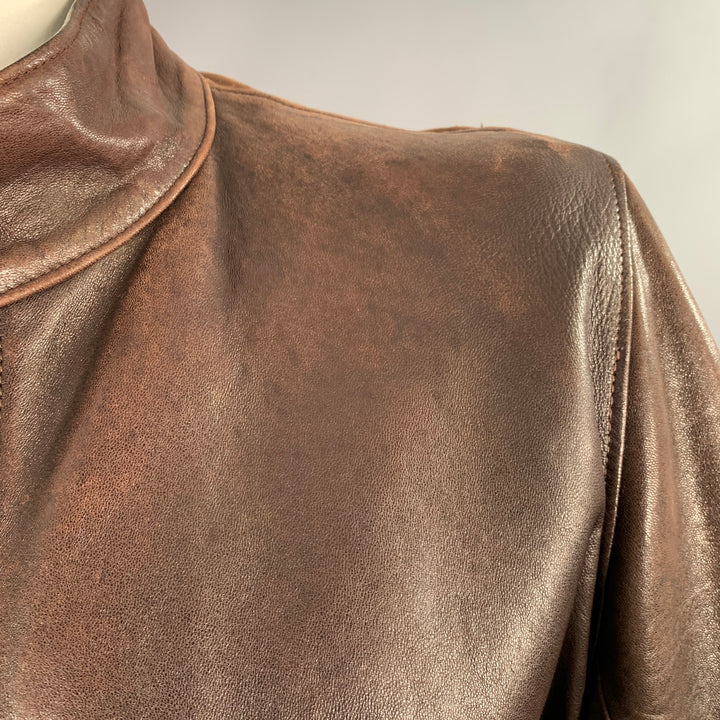 FOG CITY Size 42 Brown Leather Bomber Jacket
