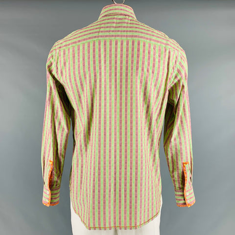 ROBERT GRAHAM Size L Green Navy & Orange Stripe Cotton Long Sleeve Shirt