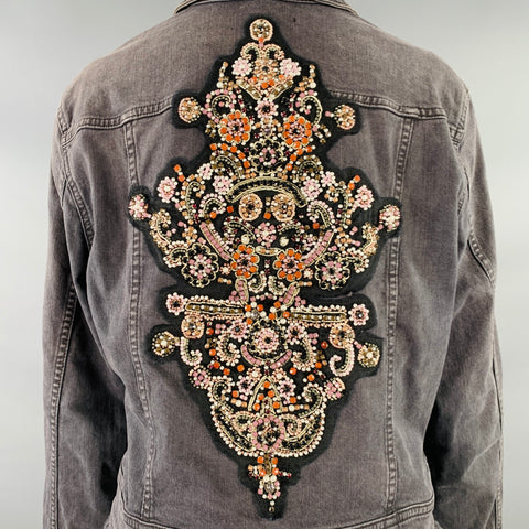 7 FOR ALL MANKIND Size M Grey Cotton Blend Denim Beaded Button Up Raw Edge Jacket