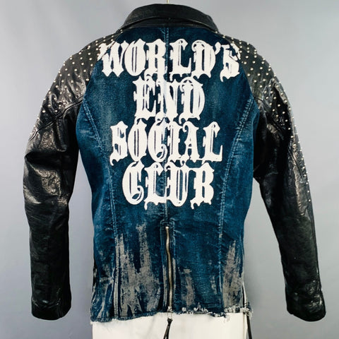 KMRII Size L Black Blue Studded Cotton Spandex Motorcycle Jacket