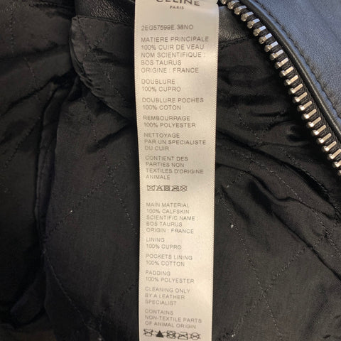 CELINE Size M Black Leather Bomber Jacket