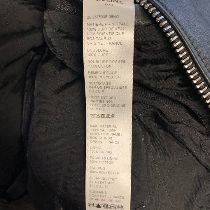 CELINE Size M Black Leather Bomber Jacket