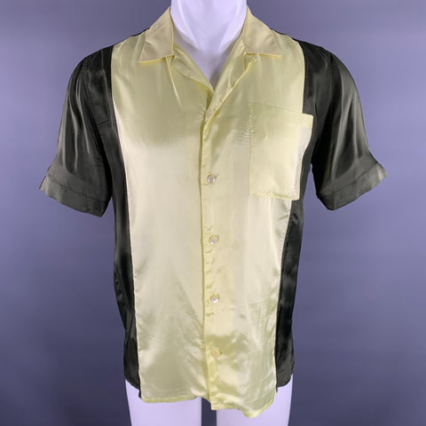 DRIES VAN NOTEN Size M Green Lime Color Block Silk Bowling Short Sleeve Shirt