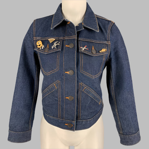 MARC JACOBS Size M Indigo Denim Contrast Stitch Pins Jacket