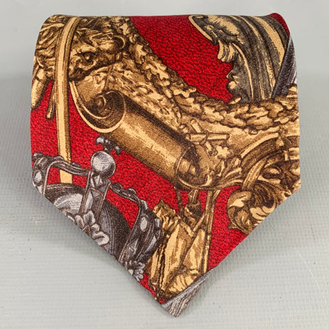 GIANFRANCO FERRE Burgundy Grey Brown Baroque Silk Tie