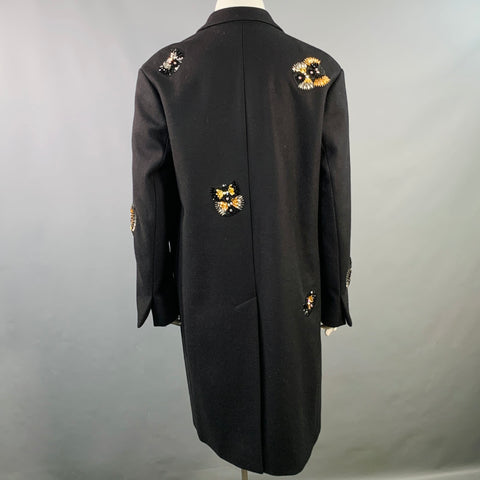 DRIES VAN NOTEN Size M Black Orange Wool Blend Beaded Single Button Coat
