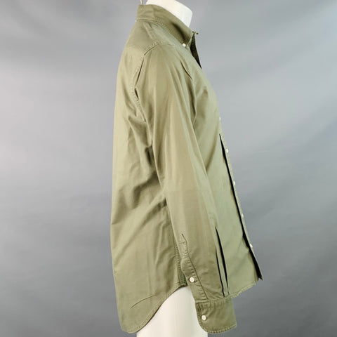 GITMAN VINTAGE Size M Green Olive Cotton Button Down Collar One Pocket Long Sleeve Shirt