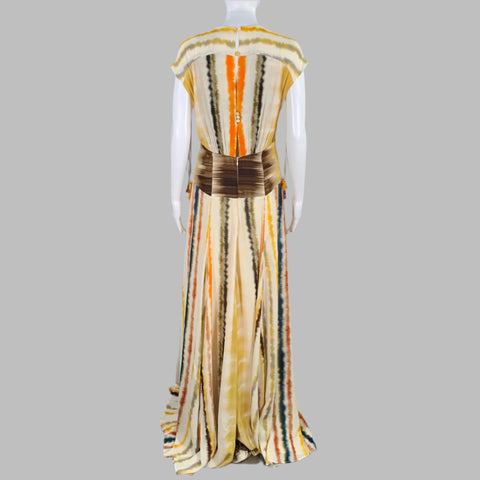 SILVIA TCHERASSI Size S Marion Cream Multi Color Viscose Tie Dye Sleeveless Long Dress