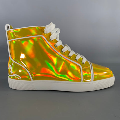 CHRISTIAN LOUBOUTIN Size 6.5 Gold White Leather High Top Lace Up Shoes