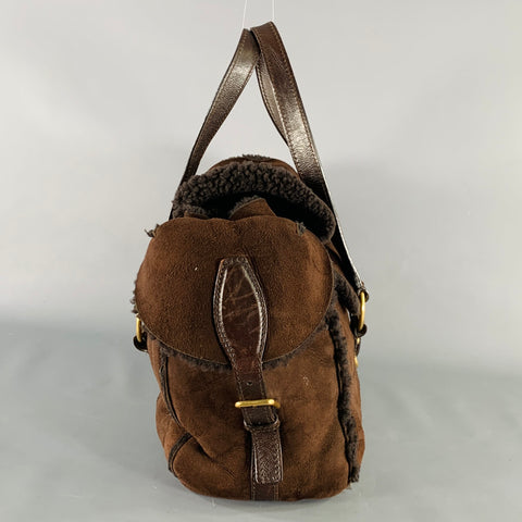 YVES SAINT LAURENT Brown Shearling Leather Shoulder Handbag