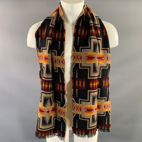 PENDLETON Black Tan Geometric Wool Scarf