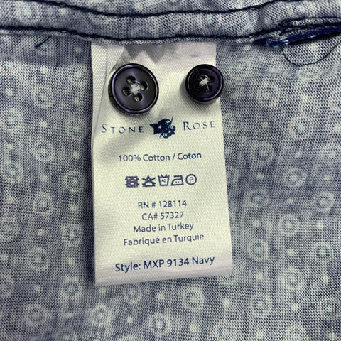 STONE ROSE Size S Navy White Circles Cotton Spread Collar Short Sleeve Shirt