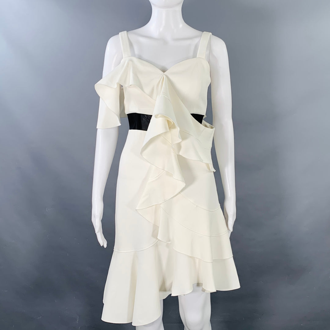 PROENZA SCHOULER Size 8 Cream Black Viscose Blend Ruffle Cocktail Dress