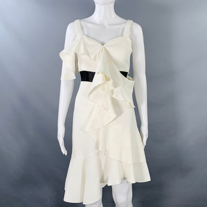 PROENZA SCHOULER Size 8 Cream Black Viscose Blend Ruffle Cocktail Dress