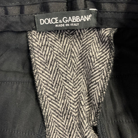 DOLCE & GABBANA Size 34 Black White Herringbone Wool Blend Zip Fly Dress Pants