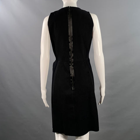 LANVIN 2015 Size 8 Black Linen Blend Ruched Sleeveless V-Neck Dress