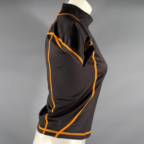 MIISTA Size S Black Orange Nylon Blend Contrast Stitch Casual Top