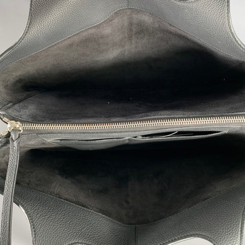 CELINE Black Pebble Grain Leather Top Handles Handbag