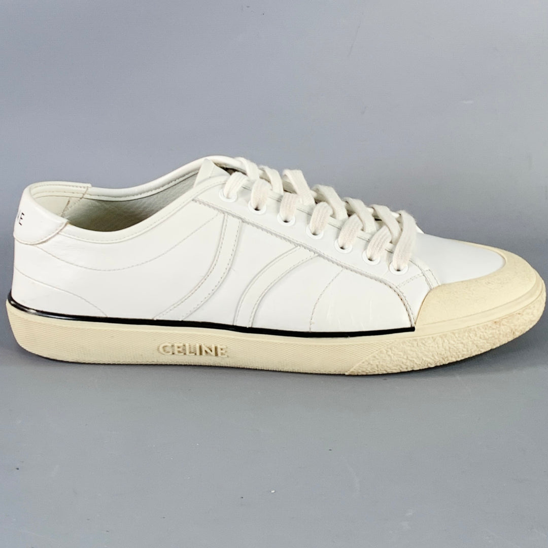 CELINE Size 8 White Leather Low Top Lace-Up Sneakers