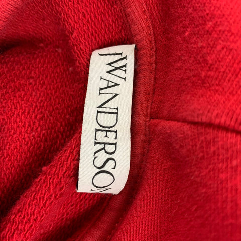 J.W.ANDERSON Size L Red White University Cotton Hoodie Sweatshirt