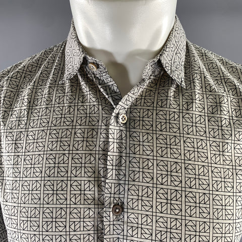 JIL SANDER Size S Grey Black Geometric Pointed Collar Long Sleeve Shirt