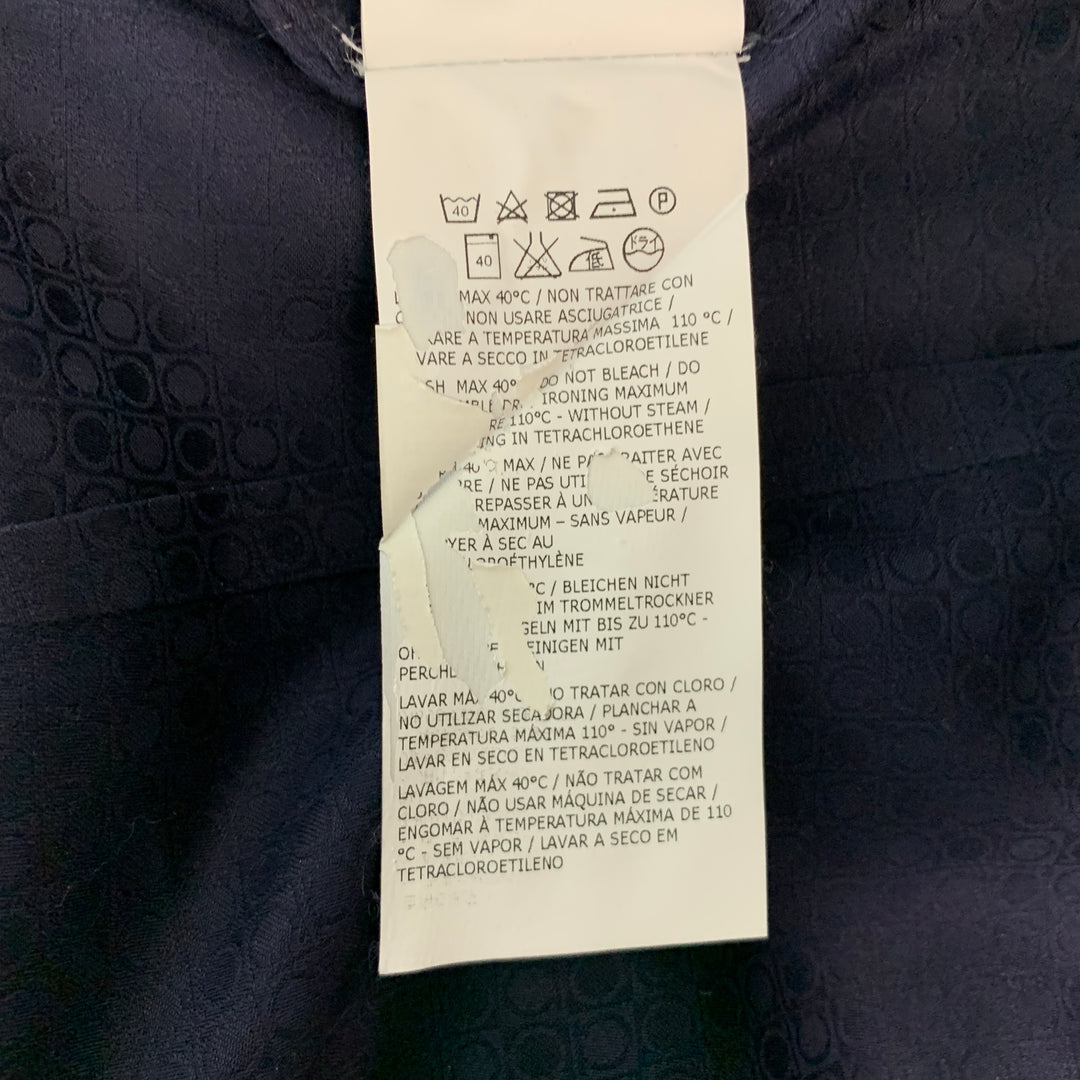 SALVATORE FERRAGAMO Size L Navy Dots Cotton Button Up Long Sleeve Shirt
