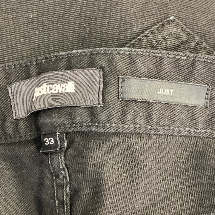 JUST CAVALLI Size 33 Black Silver Studded Cotton Blend Denim Button Fly Jeans