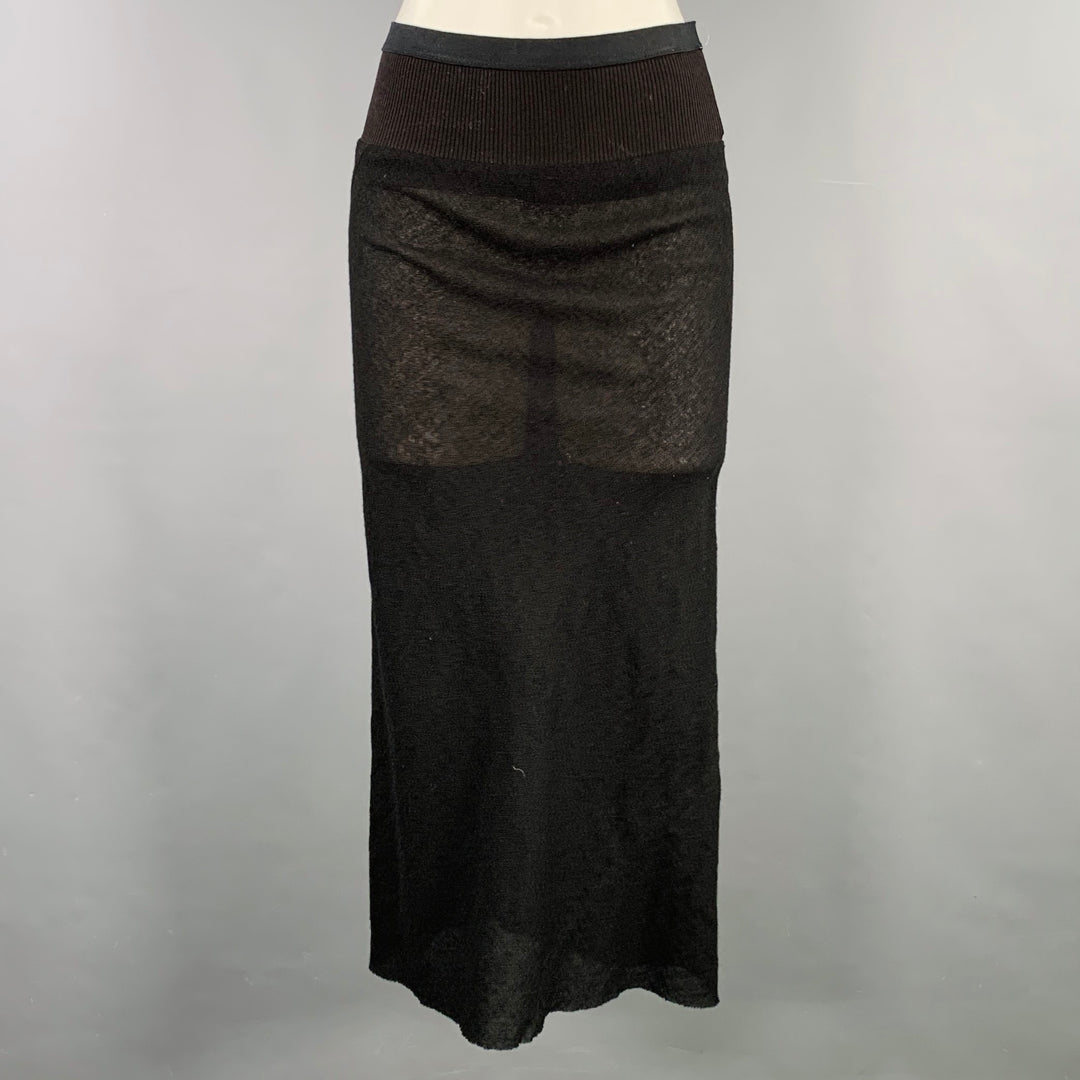 RICK OWENS Size 6 Black Wool Blend Raw Edge Midi Skirt
