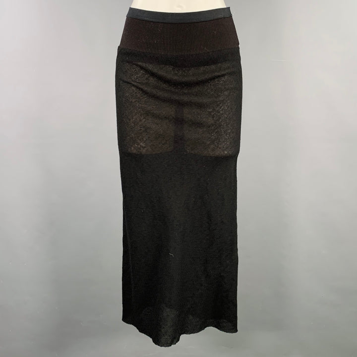 RICK OWENS Size 6 Black Wool Blend Raw Edge Midi Skirt