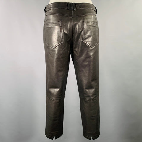 ANINE BING Size M Black Lambskin Leather Cropped Casual Pants