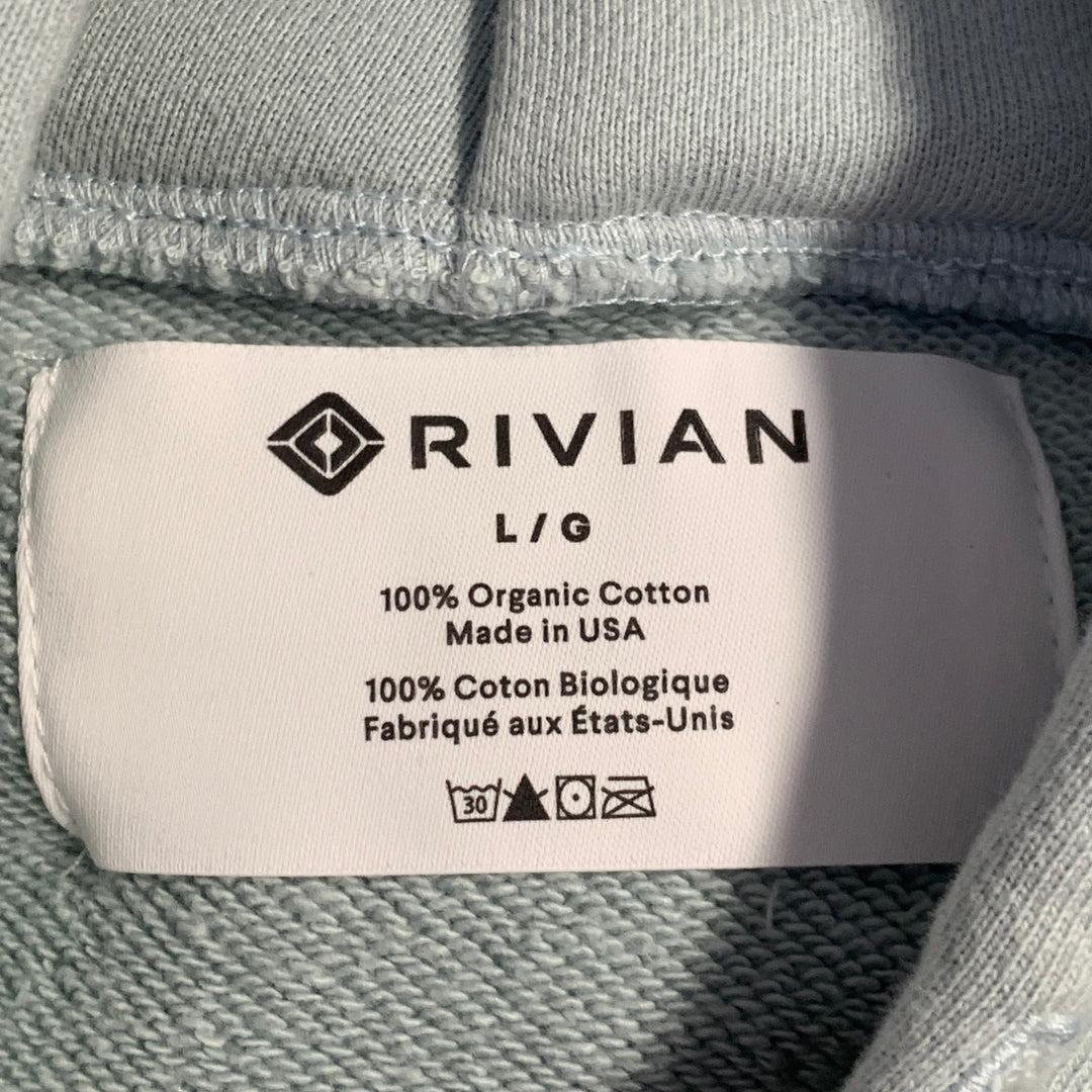 RIVIAN Size L Normal Light Blue Logo Cotton Hooded Sweatshirt