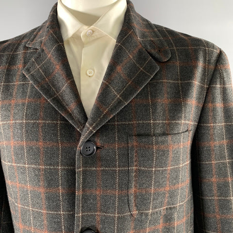 KITON Size 40 Grey Brown Plaid Cashmere Notch Lapel Sport Coat