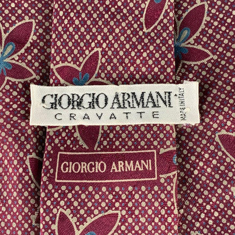 GIORGIO ARMANI Burgundy Taupe Abstract Floral Silk Tie