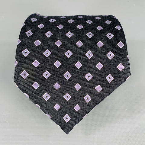 KITON Black Purple Diamond Silk Tie