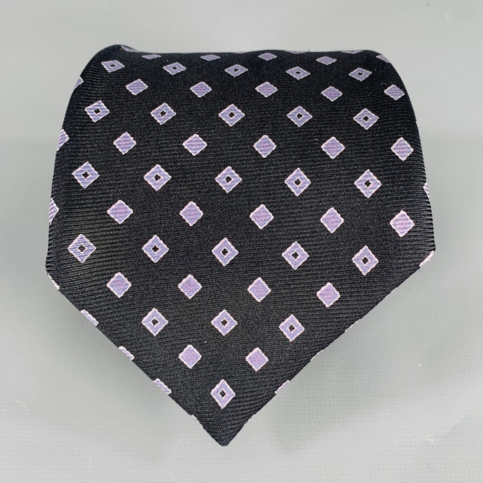 KITON Black Purple Diamond Silk Tie