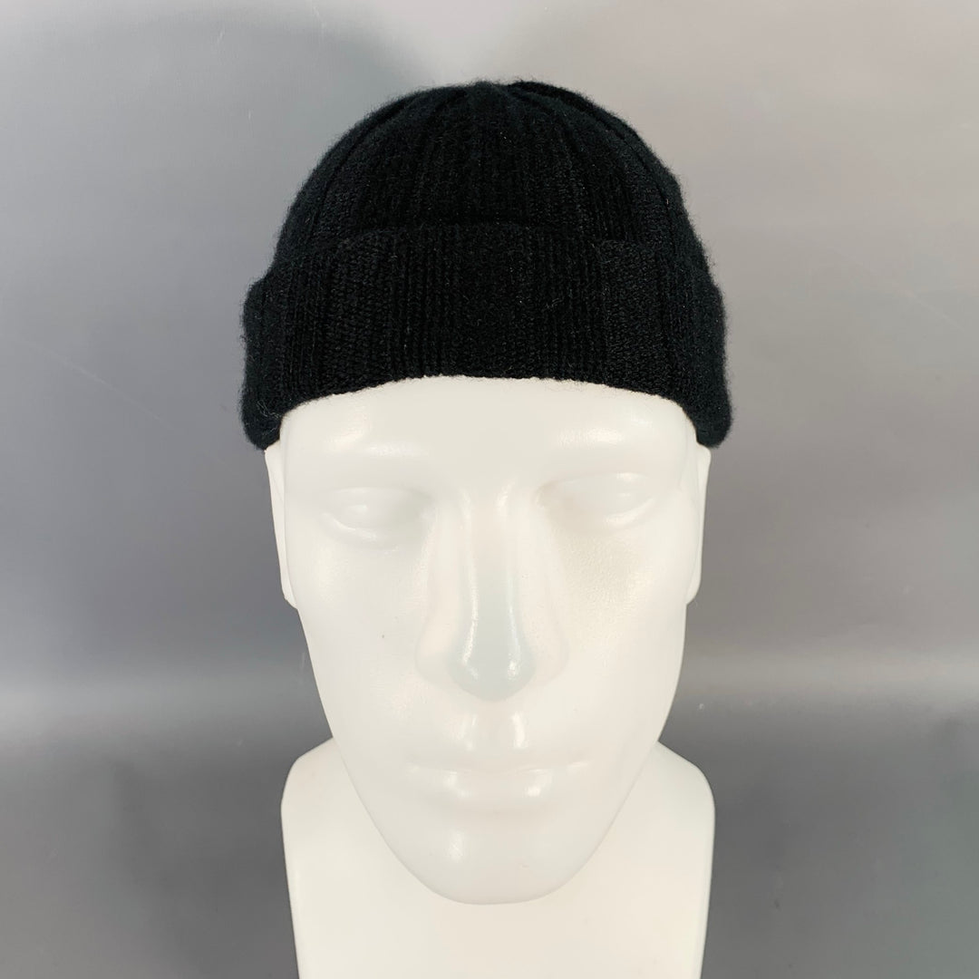 PERMANENT STYLE One Size Black Ribbed Cashmere Beanie