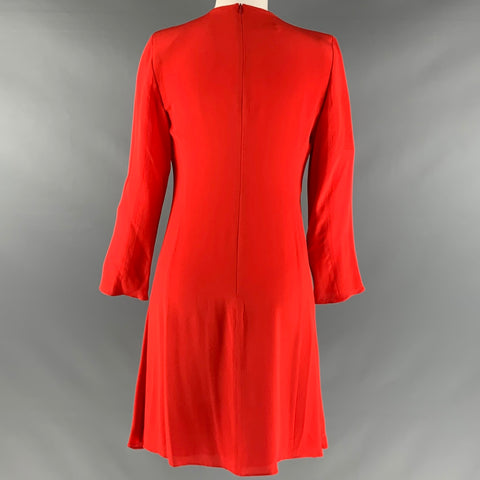 EMPORIO ARMANI Taille 4 Robe rouge en soie à col en V et longueur aux genoux